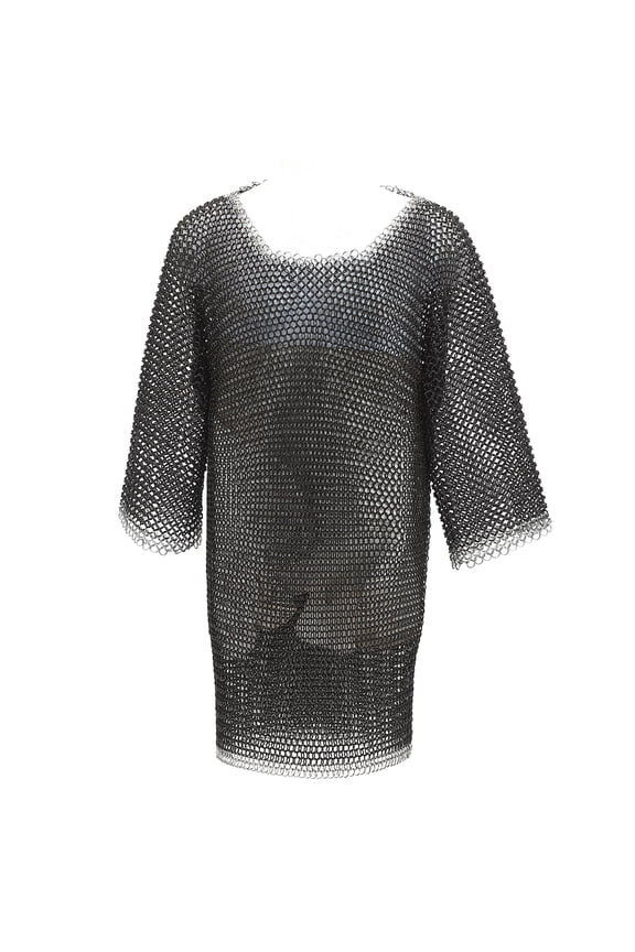 Medium Black & Silver Chainmail Shirt | Half Sleeve Medieval Armor for Chest & Shoulder Coverage
