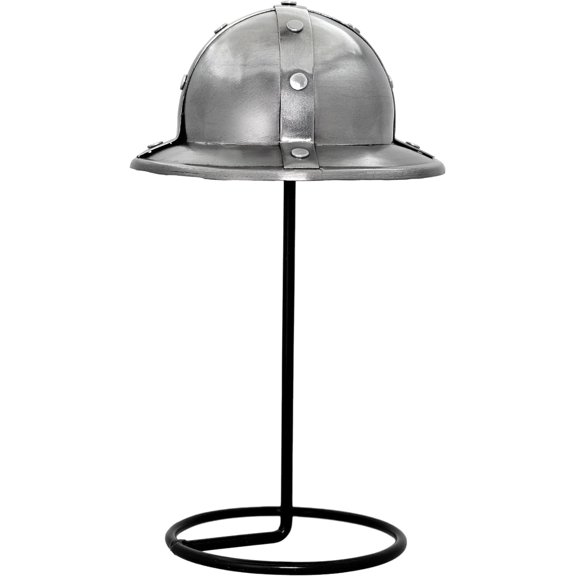 Armory Replicas Miniature 20G Steel Medieval Kettle Helmet with Iron Display Stand, European War Helm Collectible for Home & Office Décor