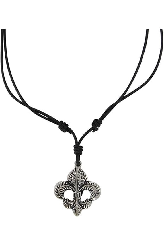 Monarchs Fleur de Lis Fashion Pendant 14.38 Inches Antique Silver Color Finish