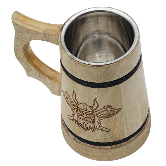 Armory Replicas Natural Mango Wood Tankard Medieval Style 1 Pint Mug Cylindrical Handle Design