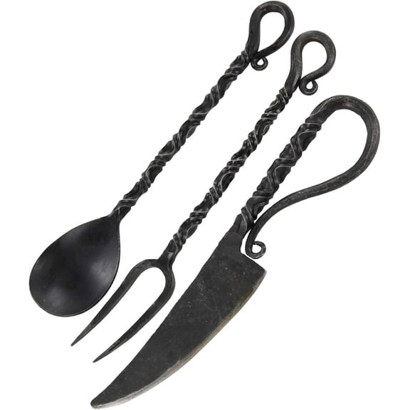 Armory Replicas Noblemans Feasting Set - Medieval Iron Cutlery with Knife, Fork, and Spoon