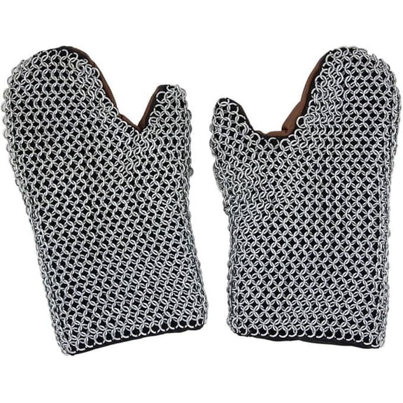 Armory Replicas Padded 16g Functional Chainmail Mittens Zinc Plated Steel and Leather Palms for Reenactments & Blacksmithing