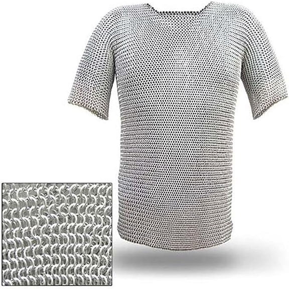Armory Replicas Premium Haubergeon Chainmail Armor Long Shirt - Authentic Medieval Style - Stainless Steel & 16 Gauge Mild Steel Construction for Reenactments