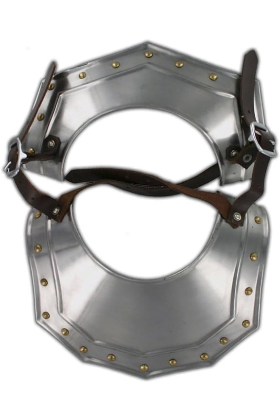 Renaissance Armor Gorget Neck Plate: 18G Steel, Brass Studs, Double Adjustable Straps Steel surface oiled for preservation of carbon and iron