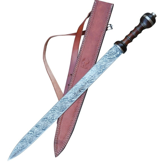 Armory Replicas Roman XV Apollinaris Gladius Sword  Hand Forged Firestorm Damascus Steel with Leather Sheath