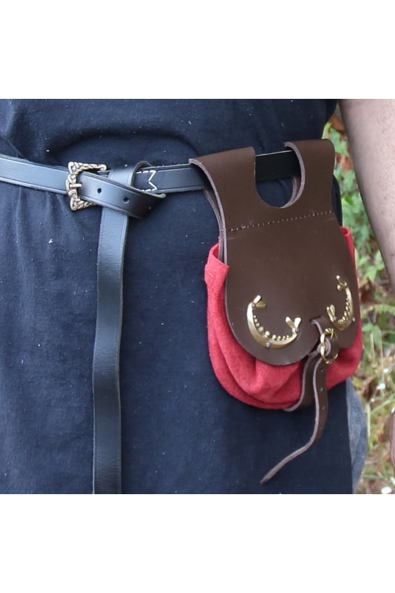 Royal Red Handmade Royal Court Suede Pouch - Rich Red Elegance Medieval-Inspired Design Perfect for Carrying Small Valuables Adjustable Belt Closure for Secure Fit
