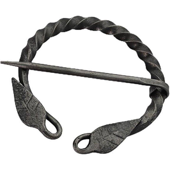 Armory Replicas Set of 4 Hand-Forged Viking Brooches - Medieval Cloak Pins with Twisted Leaf Design