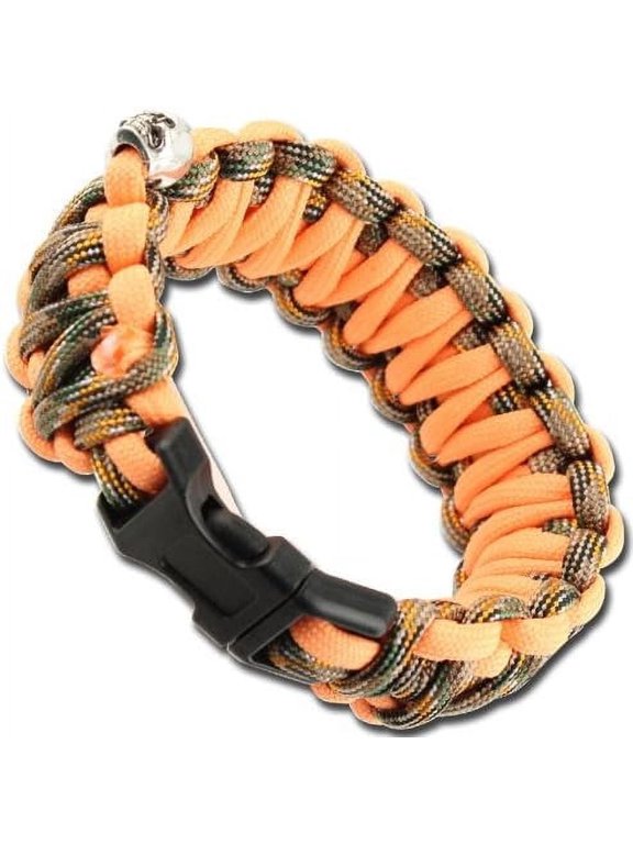 Survival Paracord Bracelet Orange Camo with Whistle Fire Starter