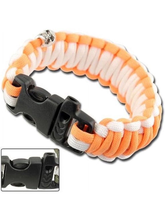 Survival Paracord Bracelet with Whistle & Fire Starter Orange White