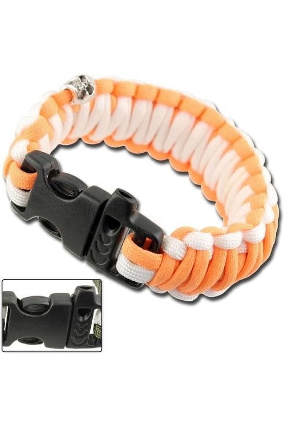 Survival Paracord Bracelet with Whistle & Fire Starter Orange White