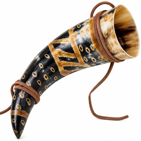 Armory Replicas Snakeskin Burnt Medieval Drinking Horn Brown Leather Holder with Belt Loop Handmade Viking Style