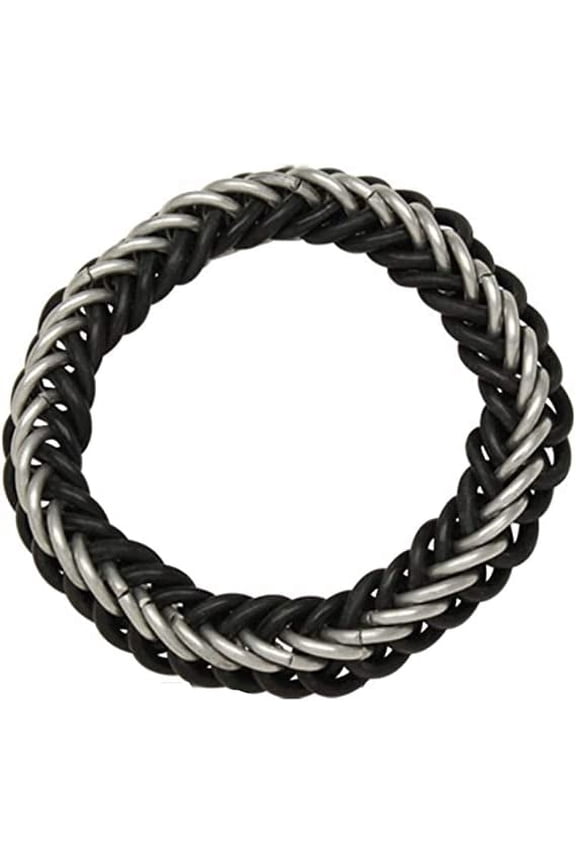Mens Stainless Steel Black & Silver Woven Chain Bracelet Stretch Fit