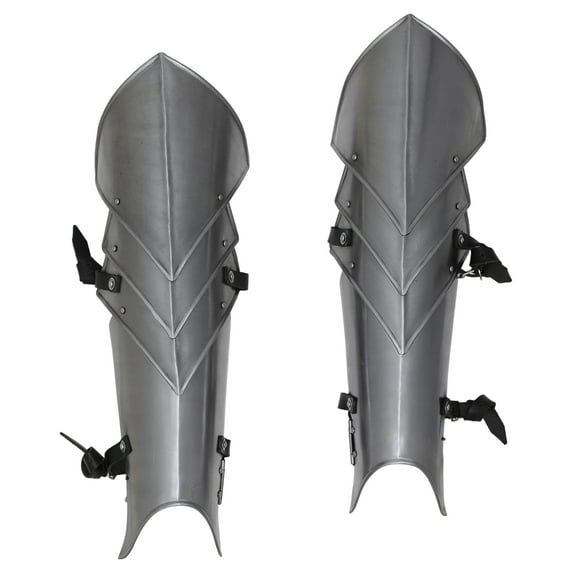 Armory Replicas Steel Greaves | 18G Polished Leg Armor with Leather Straps for LARP, Reenactments & Cosplay