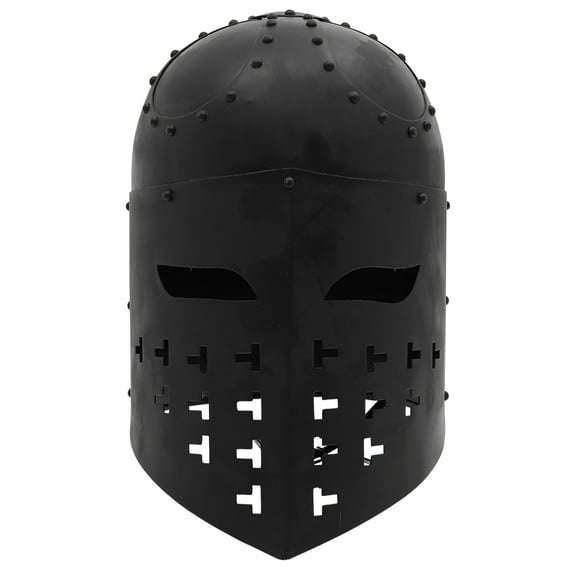 Armory Replicas Sugarloaf Helmet Black | 16G Matte Steel Medieval Full Face Helmet with Leather Liner for Reenactment
