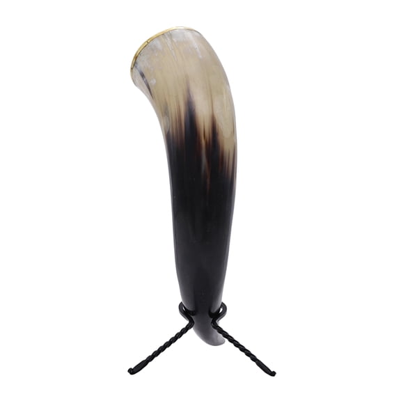 Armory Replicas Hooded Raven Large Brass Rim Drinking Horn Hand Forged Iron Rack Canvas Pouch Viking Set