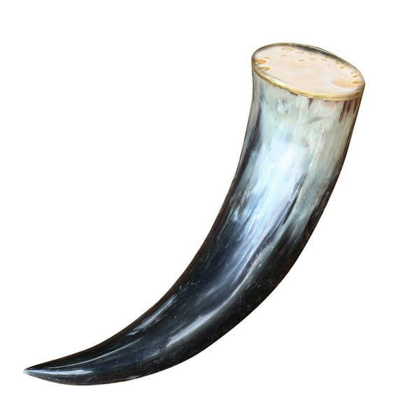 Armory Replicas The Hooded Raven Viking Brass Rim Drinking Horn Handmade Buffalo Horn with Canvas Bag, 10-16 oz