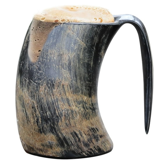 Armory Replicas The Hooded Raven XXL Viking Drinking Horn Tankard Mug – 37.2 oz Handmade Buffalo Horn