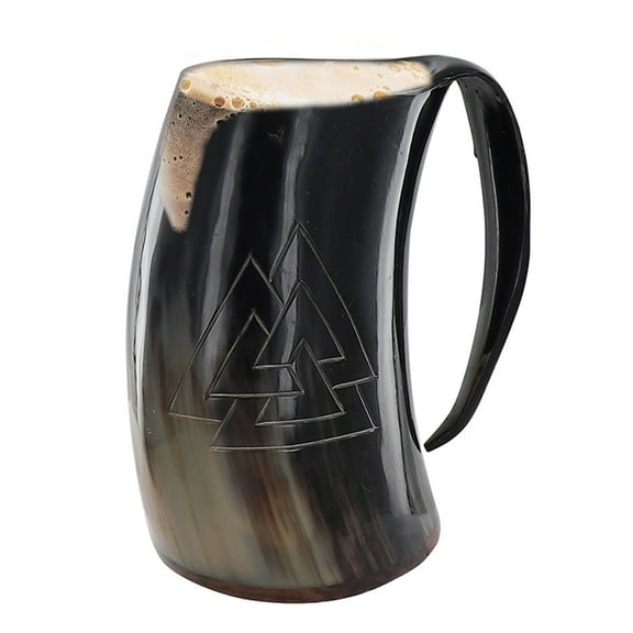 Armory Replicas Toast to the Fallen Valknut Engraved Drinking Horn Mug with Wooden Base Norse Viking Style
