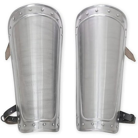 Armory Replicas Versatile Detail Medieval Inspired 18G Renaissance Faire Costume Cosplay Greaves w/Adjustable Straps & Polished Silver Finish