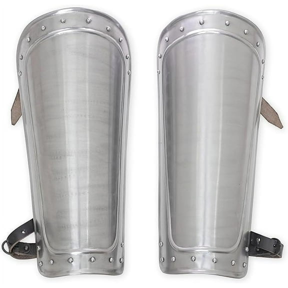 Armory Replicas Versatile Detail Medieval Inspired 18G Renaissance Faire Costume Cosplay Greaves w/Adjustable Straps & Polished Silver Finish