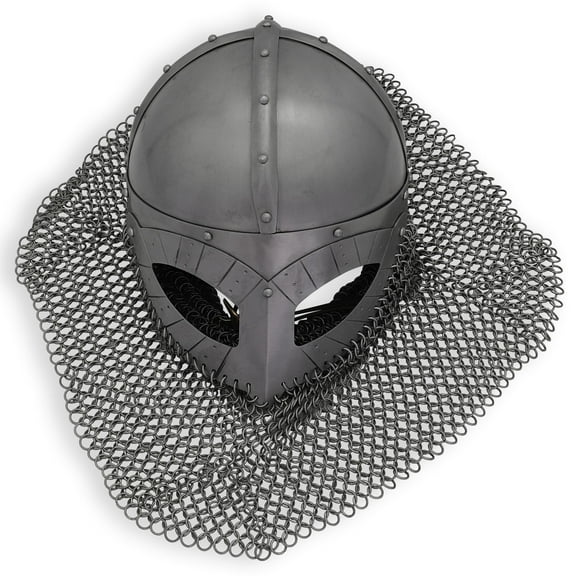 Armory Replicas Viking Warrior Helmet with Chainmail - 16-Gauge Steel Combat-Ready Norse Replica with Real Leather Liner & Brass Buckle.