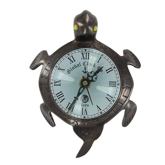 Armory Replicas Handmade Antique Brass Tortoise Clock, Roman Numeral Desk & Wall Clock with Glass Cover, Vintage Home Office Décor