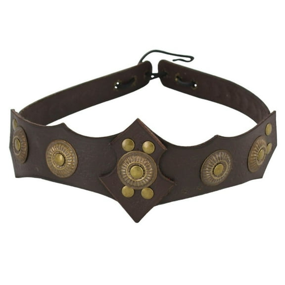 Armory Replicas Warrior Queen Leather Headband – Adjustable Brown & Black Cosplay Crown with Brass Accents