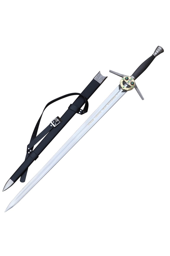 Replica Steel Sword with Scabbard Decorative Display Blade with Etched Gold Runes