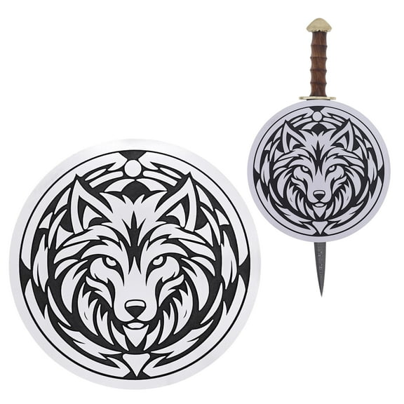 Armory Replicas Wooden Wol Face Sword Display Plaque – 12-Inch Round Wall Mount with Celtic Detail for Fantasy or Medieval Decor