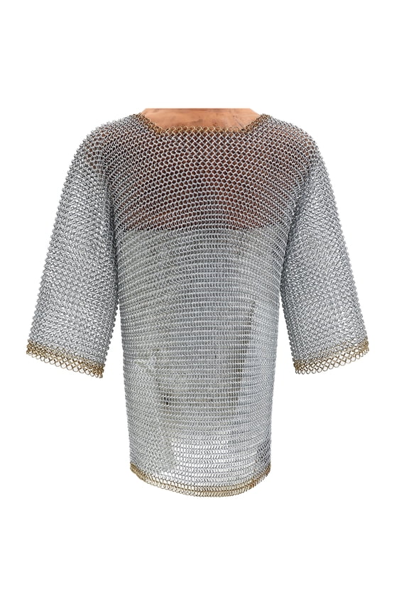 XL Chainmail Shirt | Silver & Gold Medieval Haubergeon | Chest, Back & Shoulder Protection