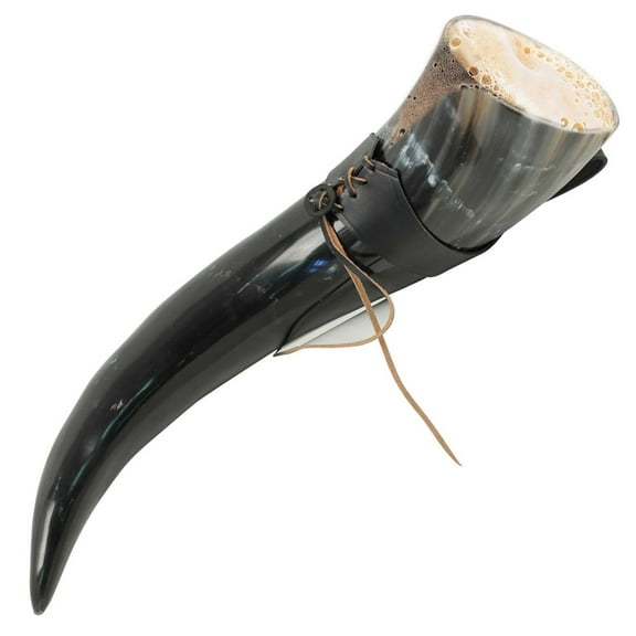 Armory Replicas XL Medieval 100% Natural Cow Drinking Beer Horn Black Leather Belt Frog Perfect for Medieval Festivals & Reenactments