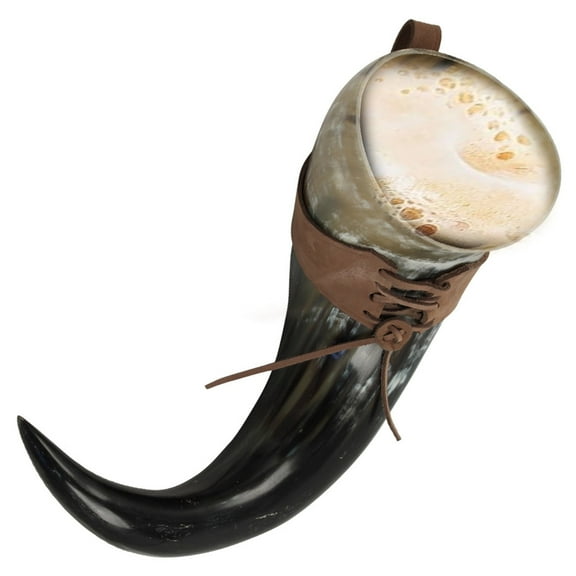 Armory Replicas XL Natural Buffalo Horn Drinking Horn with Brown Leather Belt Frog - 20 to 23 Inches, 1100-1400 ml Capacity