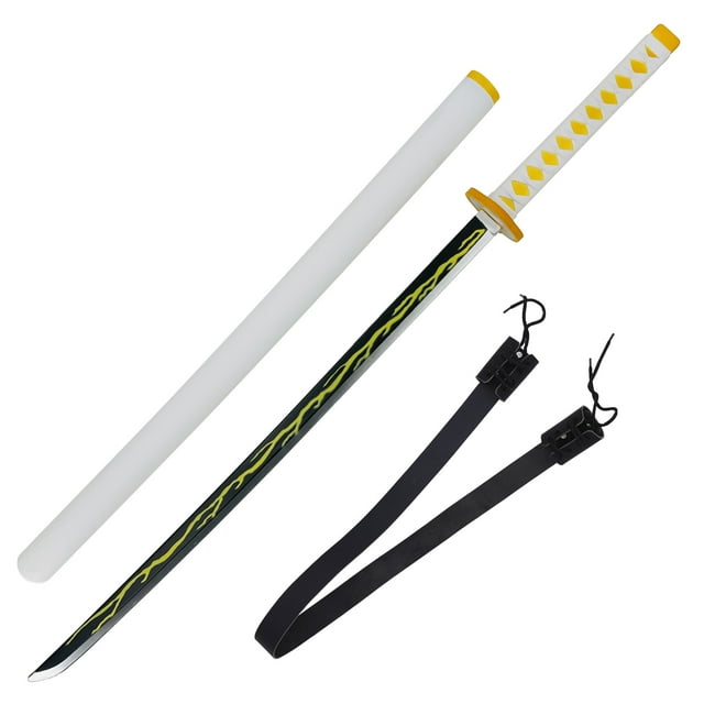 Armory Replicas Zenitsu Art of Thunder Foam Katana with Leather Back Sling – Yellow Cosplay Sword Combo Set