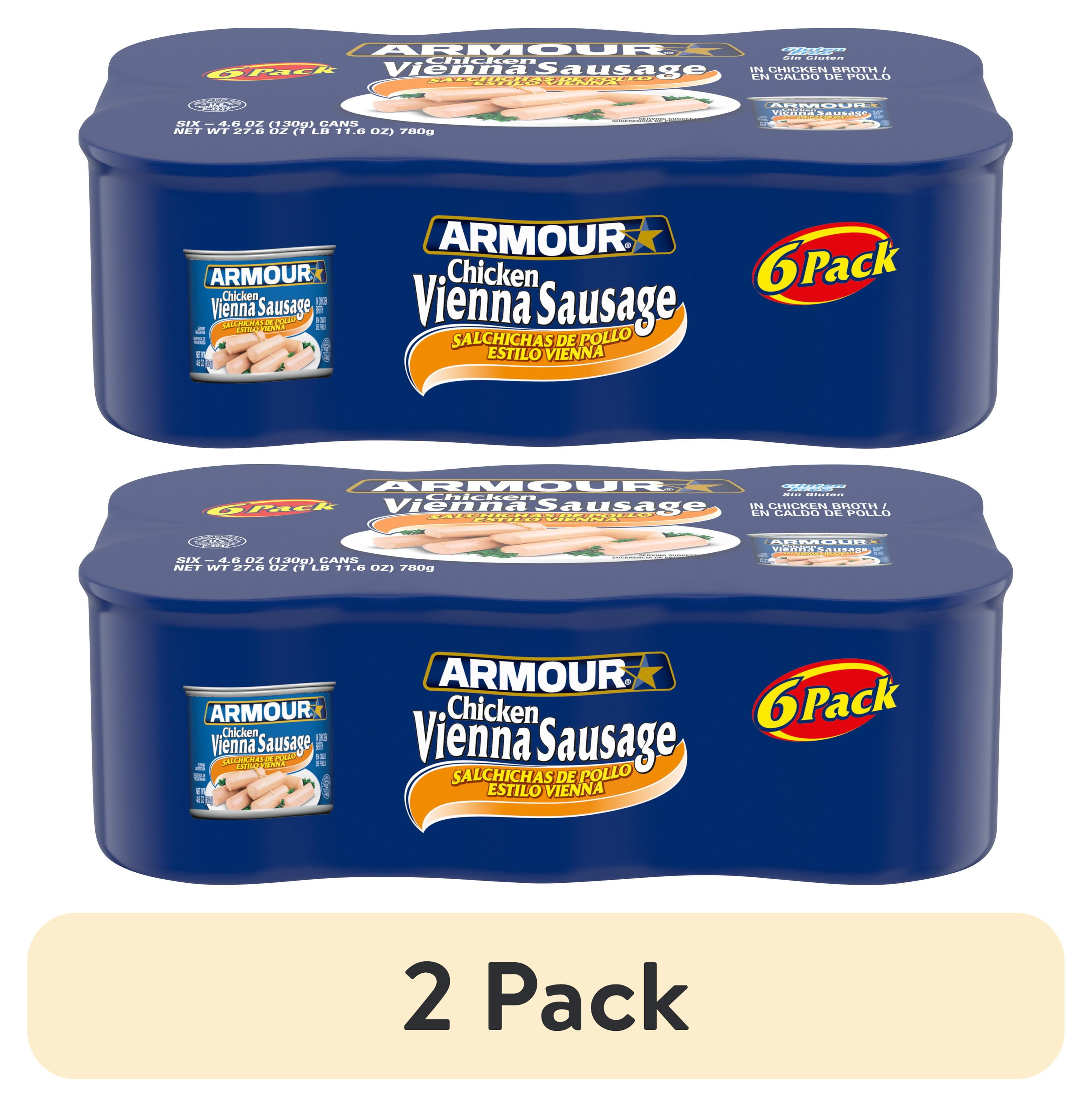 2 pack) Armour Chicken Vienna Sausage, 4.6 oz Can, 6 Count 2 pack) Armour Chicken Vienna Sausage, 4.6 oz Can, 6 Count
