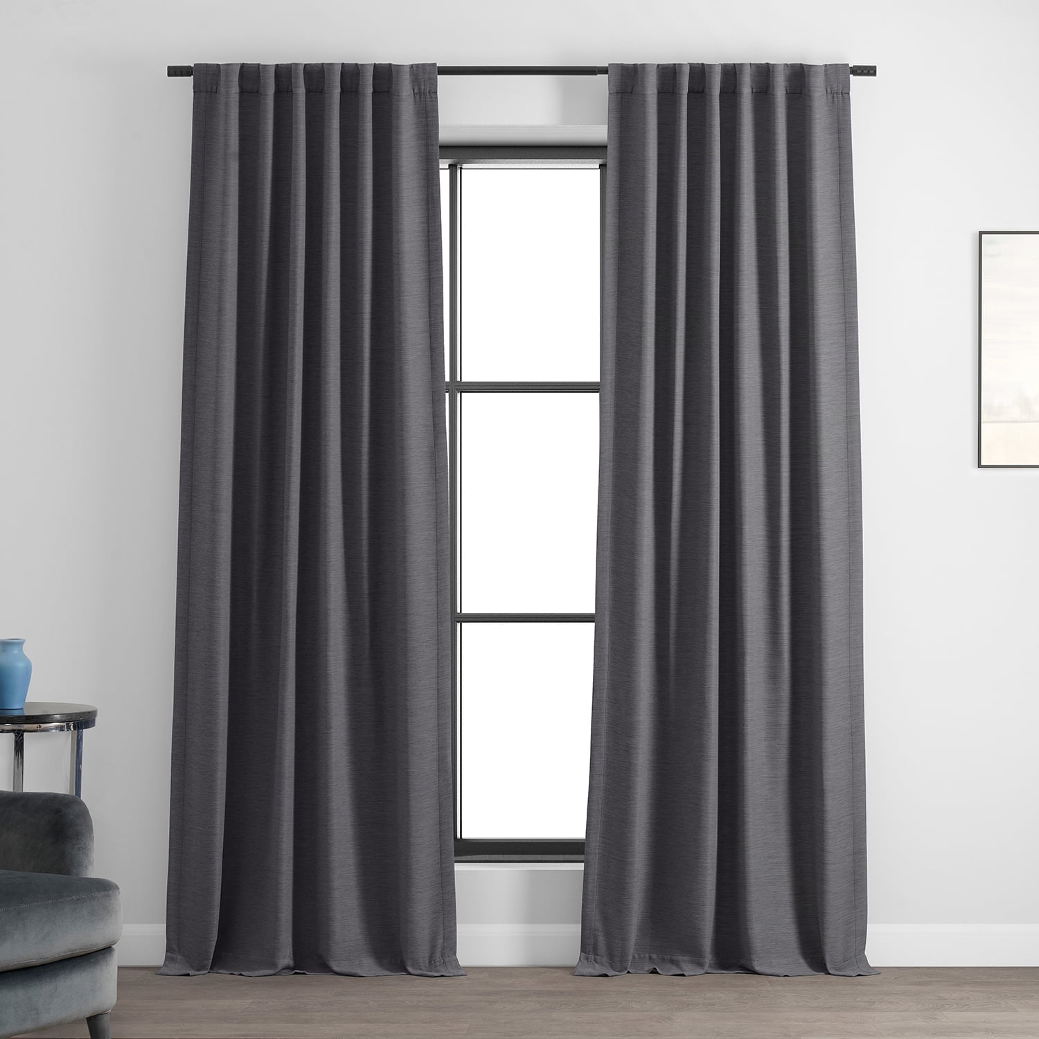 Armour Grey Polyester Blackout Puddle Length Window Panel
