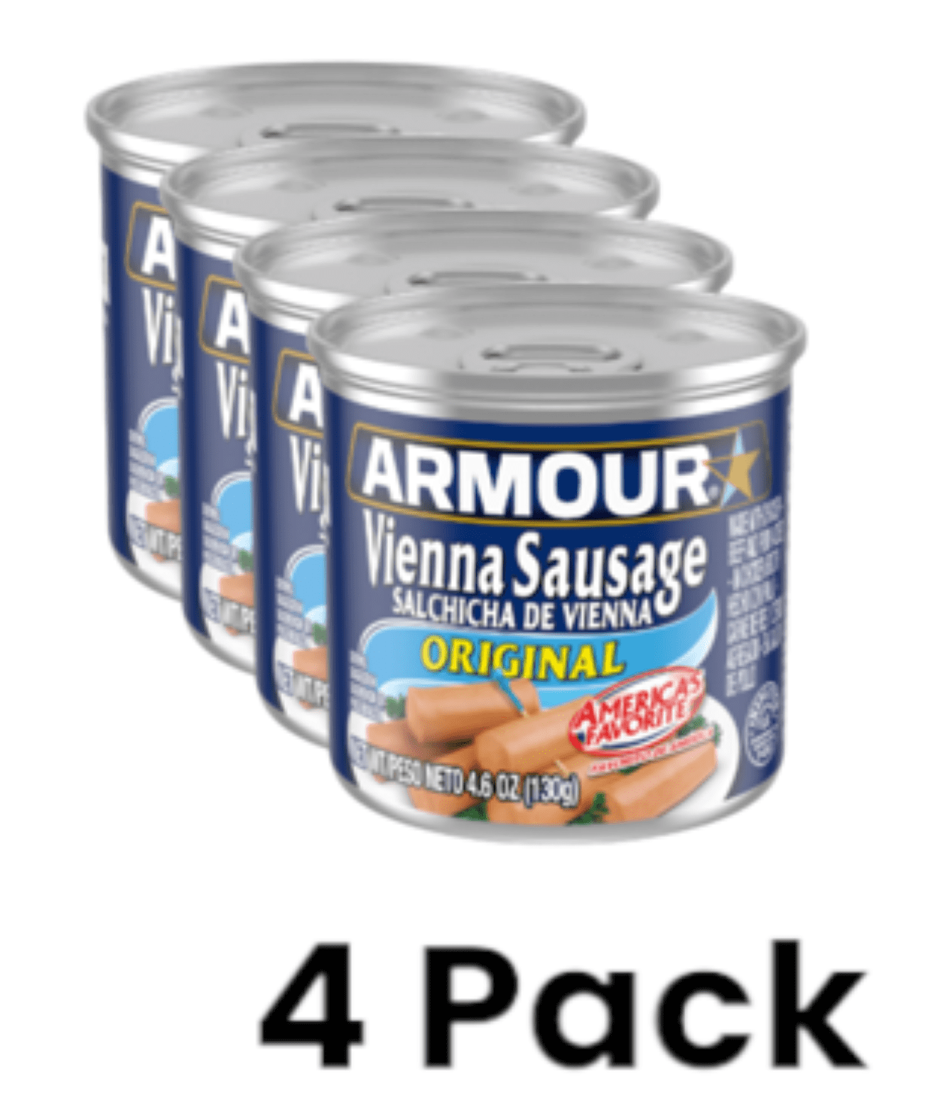 Armour Original Vienna Sausage, Original, 4.6 oz Can, (4 Pack)