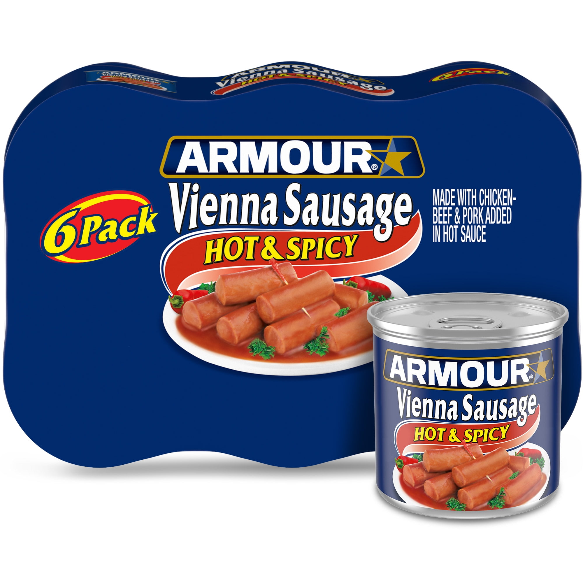 Armour Star Vienna Sausage, Hot & Spicy Flavored, Canned Sausage, 4.6 oz Pack of 6 cans