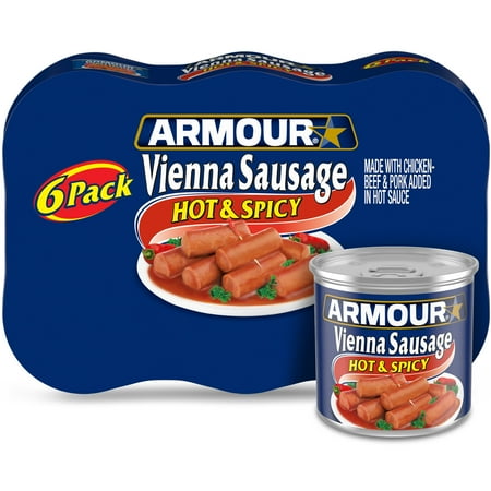Armour Star Vienna Sausage, Hot & Spicy Flavored, 12g Protein Per Serving, Canned Sausage, 4.6 oz Can (Pack of 6)
