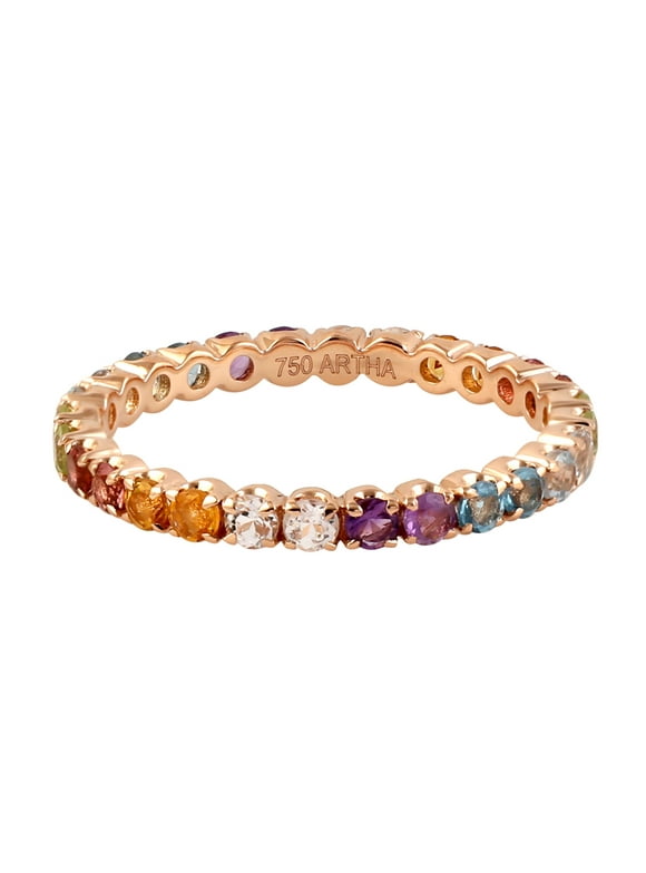 Armoura Jewels Prong Round Purple Amethyst Citrine Eternity Ring Rose Gold Plated 925 Sterling Silver Band Jewelry Gift