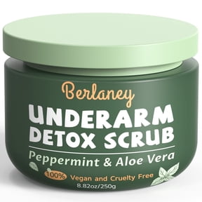 Underarm Scrub Deep Cleanse Exfoliating Moisturizing Aloe Vera Walnut Shell Powder Body Scrub, Mint, 8.8 oz