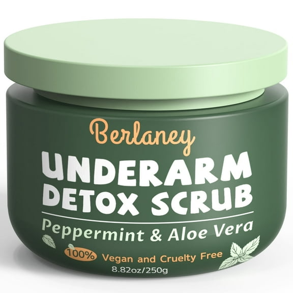 Armpit Scrub and Body Scrub 8.8 oz with Peppermint, Aloe Vera and Walnut Shell Powder, Deep Cleanse & Exfoliating, for Legs, Knee, Feet, Arms, Hands and the Whole Bod
