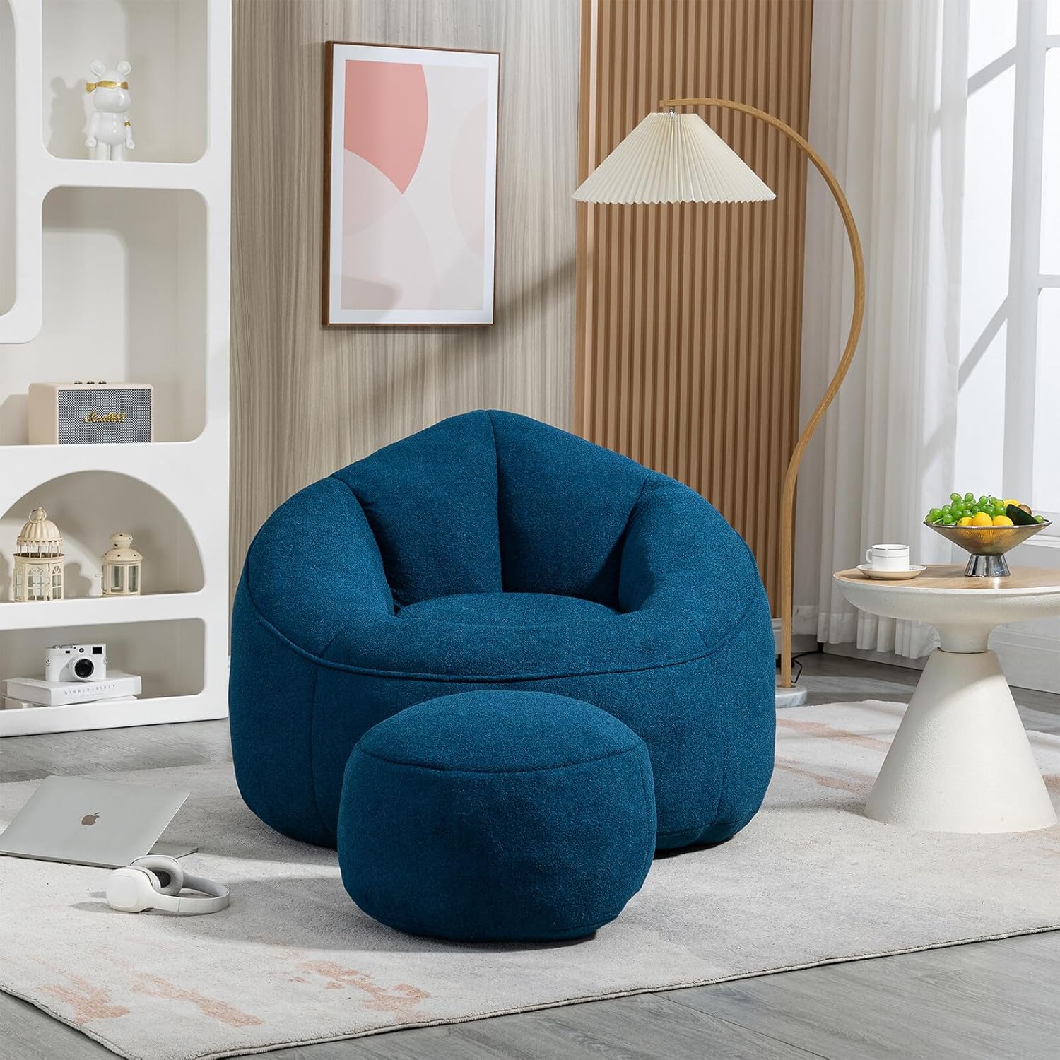 Armrest Bean Bag Chairs with Filler Comfy Bean Bag Chair for Adults and Kids Soft Microfiber Velvet Floor Sofa for Living Room Bedroom No Assembly Required Bag with Footrest