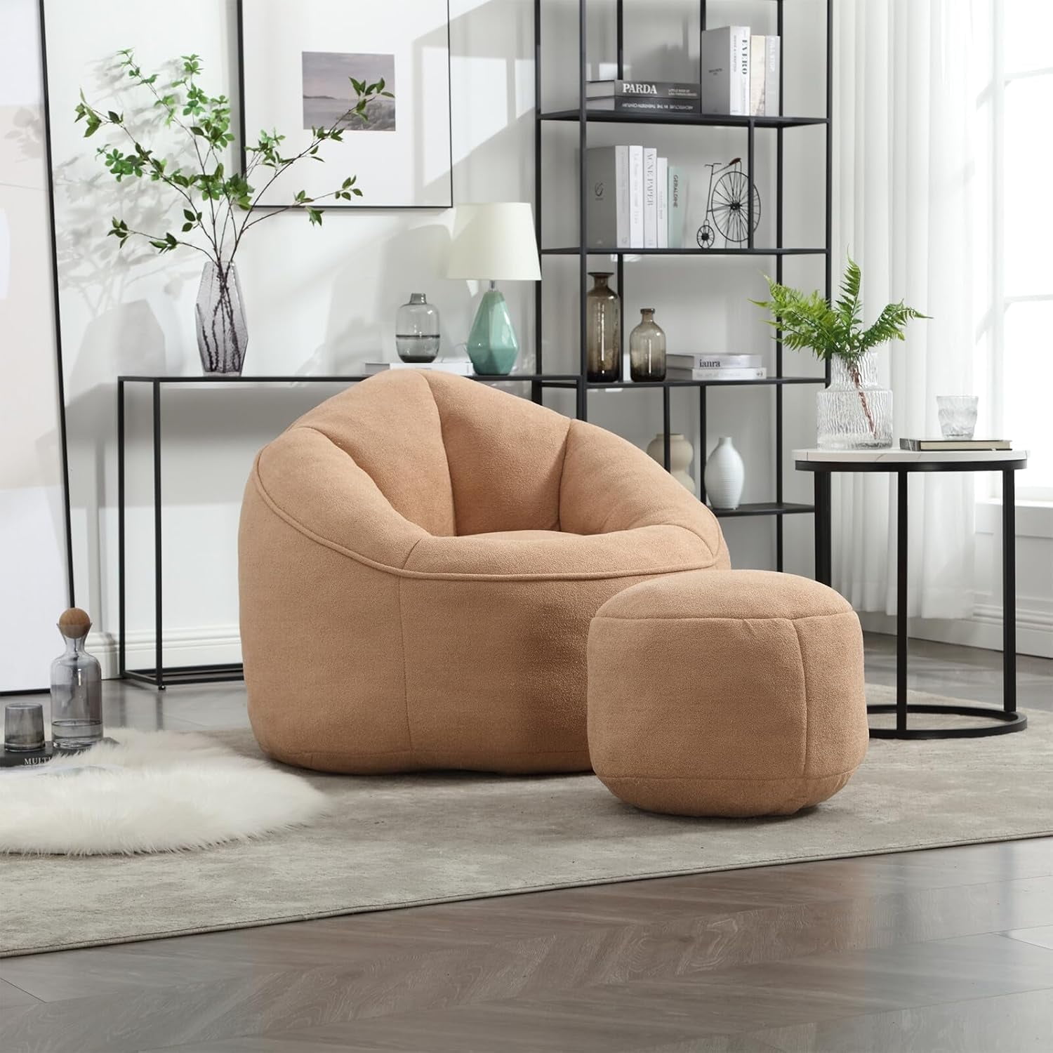 Armrest Bean Bag Chairs with Filler Comfy Bean Bag Chair for Adults and Kids Soft Microfiber Velvet Floor Sofa for Living Room Bedroom No Assembly Required Bag with Footrest