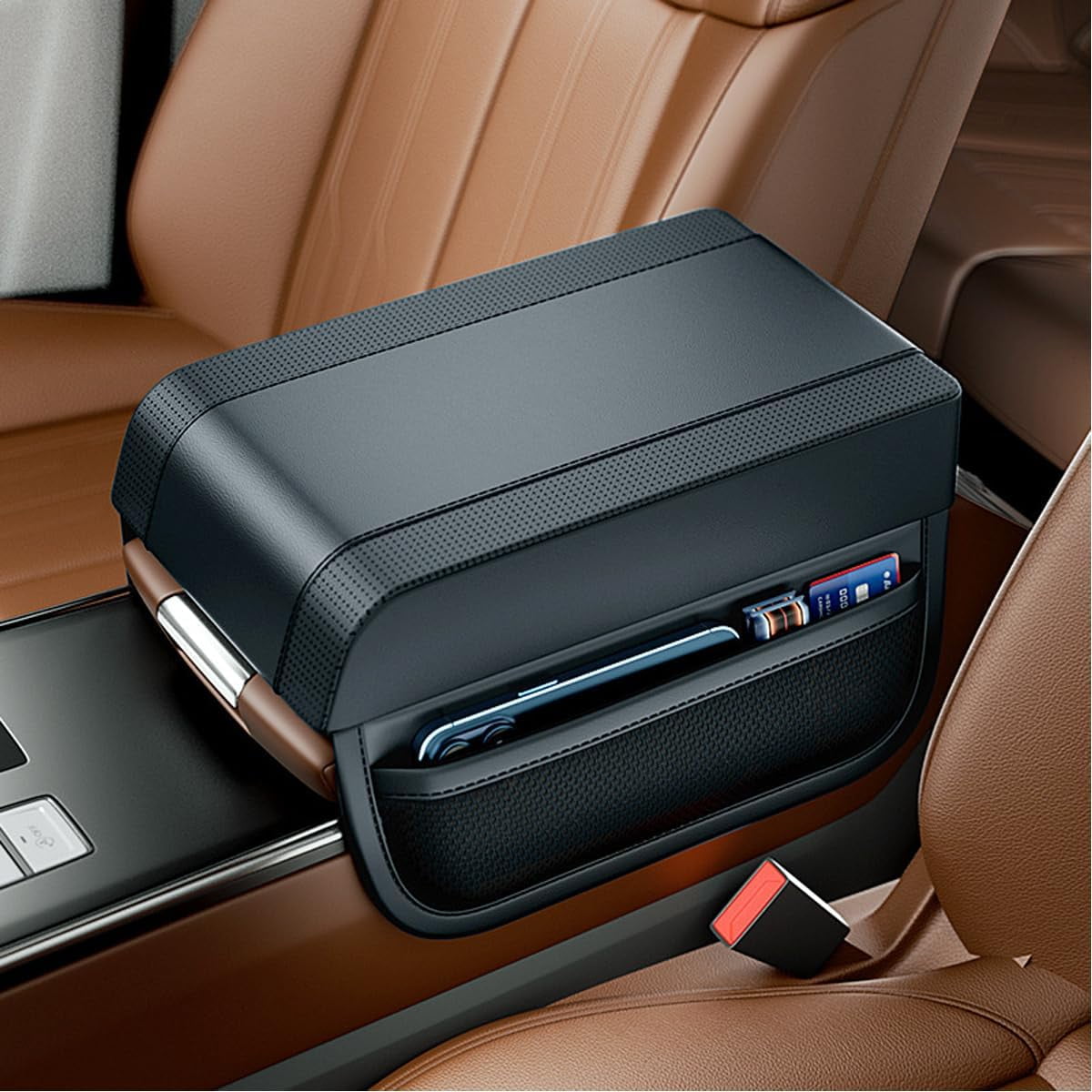 Armrest Cover for Car Universal Car armrest Cover Pad with Organize Pockets Car Center Console Cushion Pad Arm Rest Leather