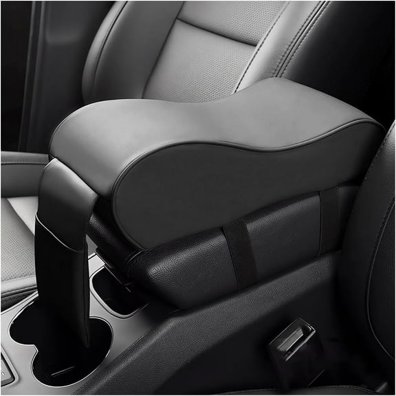 Armrest Cushion, Soft Memory Armrest Pillow with Storage Bag, Leather Center Console Arm Rest Padded Cushion with Phone Holder, Universal Accessories (Black)
