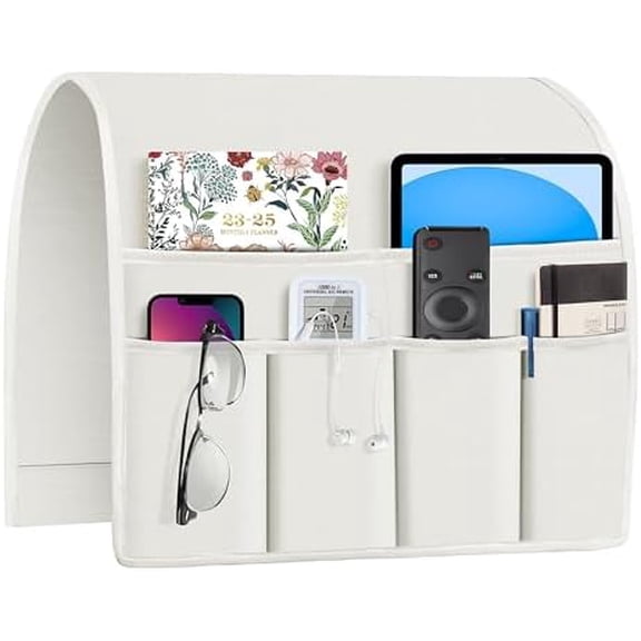 Armrest Organizer Remote Holder for Recliner Armchair Caddy Couch Sofa Arm Chair Caddie with 6 Pocket Storage for Magazine, Phone, iPad,Ivory