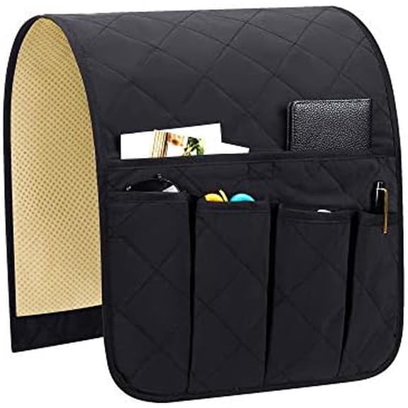 Armrest organizer Non-Slip Remote Control Holder with 5 Pockets Couch Sofa Chair Armchair Caddy For Smart Phone, Book, Magazines, Ipad (Black)
