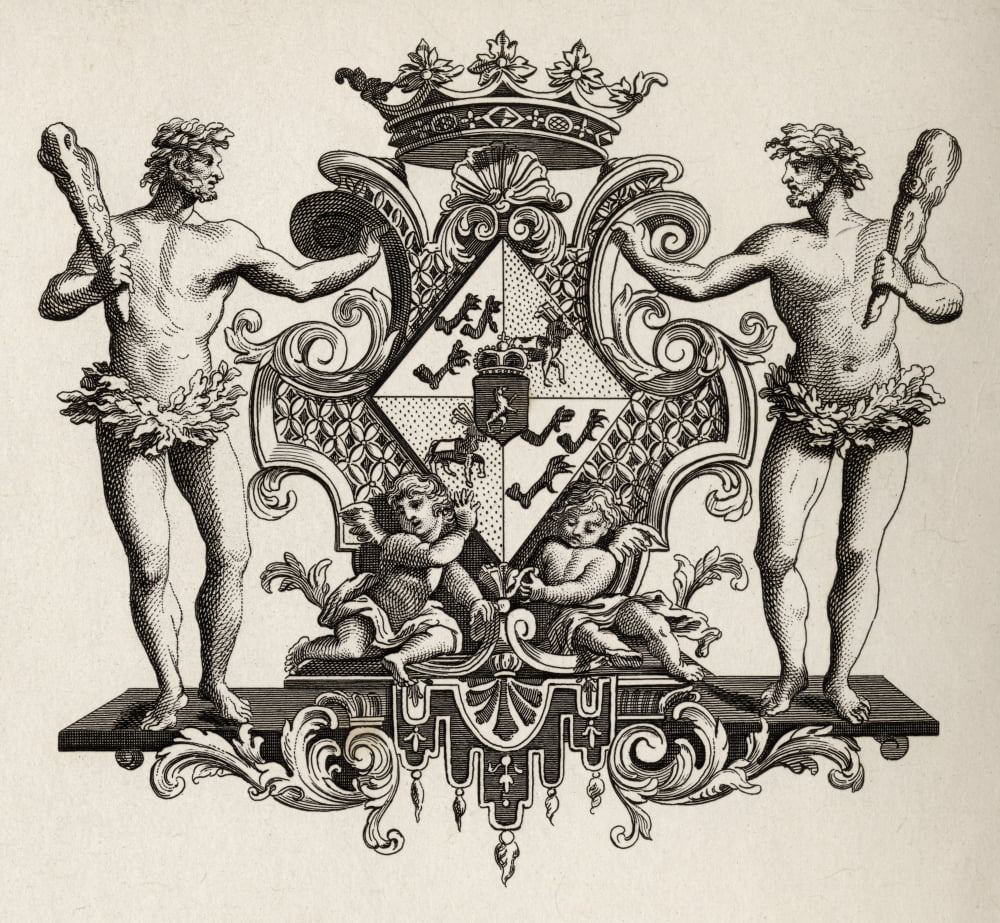 Arms Of The Duchess Of Kendal From The Works Of Hogarth Published London 1833 Canvas Art - Ken Welsh Design Pics (30 x 28)