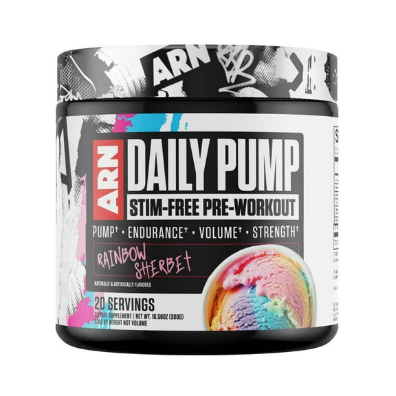 Arms Race Nutrition | ARN | Daily Pump STIM-Free Pre-Workout (20 Servings, Rainbow Sherbet)
