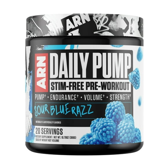Arms Race Nutrition | ARN | Daily Pump STIM-Free Pre-Workout (20 Servings, Sour Blue Razz)